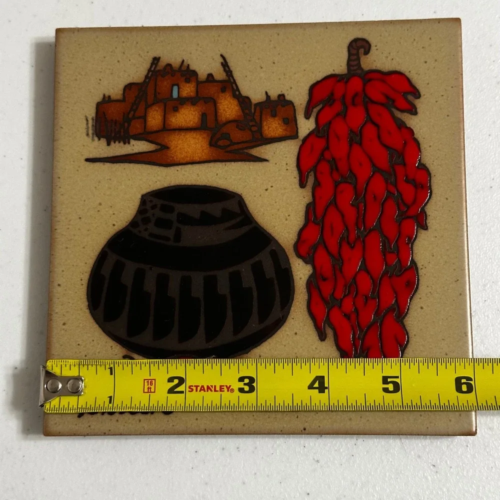 Vintage 1982 Cleo Teissedre Signed Art Tile‎ Pueblo Chili Ristra Pottery 6x6